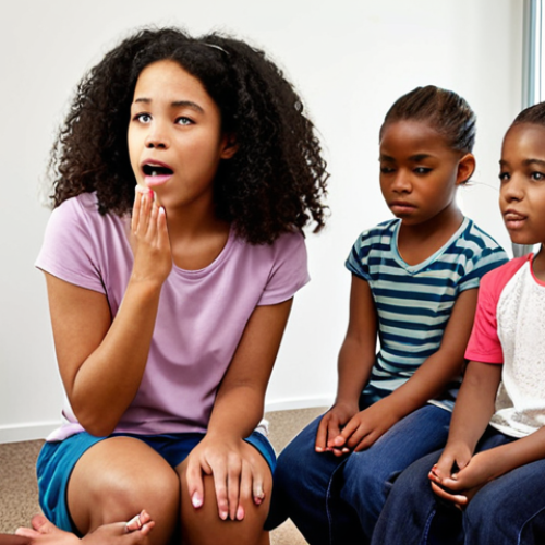 Home 19 **Image Prompt:** A diverse group of children actively participating in a therapy session, with a warm and empathetic counselor facilitating communication.