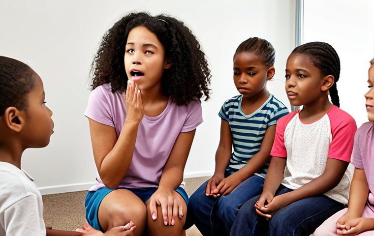 **Image Prompt:** A diverse group of children actively participating in a therapy session, with a warm and empathetic counselor facilitating communication.