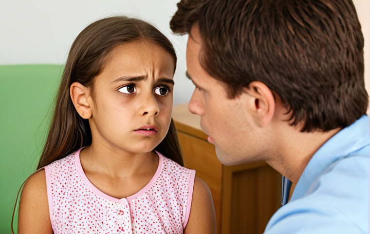 **Image Prompt:** A kind and patient counselor attentively listening to a young child who appears upset. The setting is a brightly lit, comfortable room. The counselor maintains eye contact and a gentle expression, conveying empathy.